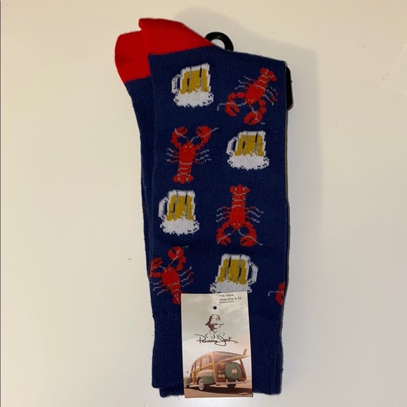 Panama Jack Mens Socks Lobsters Beer Blue 2pk Shoe Size 8 -12 Nautical Summer - Picture 1 of 3